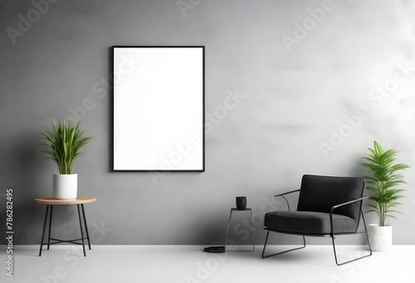 Fototapeta Frame mockup, ISO A paper size. Living room wall poster mockup. Interior mockup with house background. Modern interior design. 