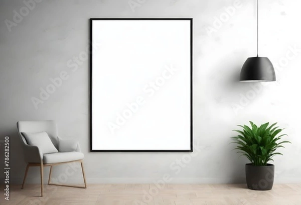 Fototapeta Frame mockup, ISO A paper size. Living room wall poster mockup. Interior mockup with house background. Modern interior design. 