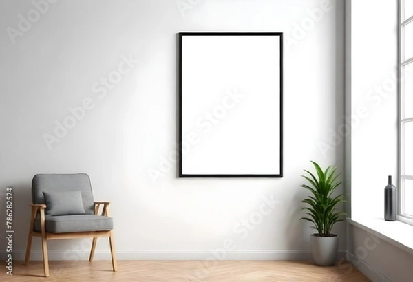 Fototapeta Frame mockup, ISO A paper size. Living room wall poster mockup. Interior mockup with house background. Modern interior design. 