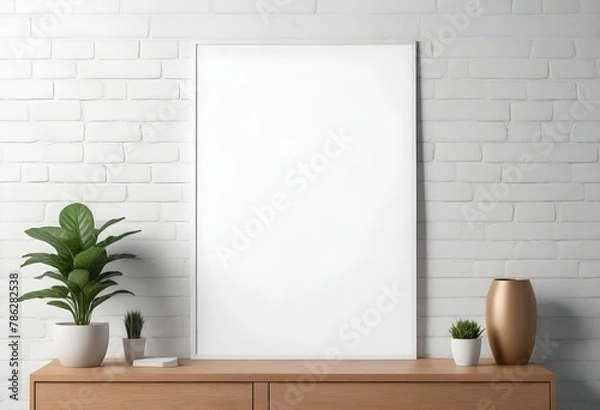 Fototapeta Frame mockup, ISO A paper size. Living room wall poster mockup. Interior mockup with house background. Modern interior design. 