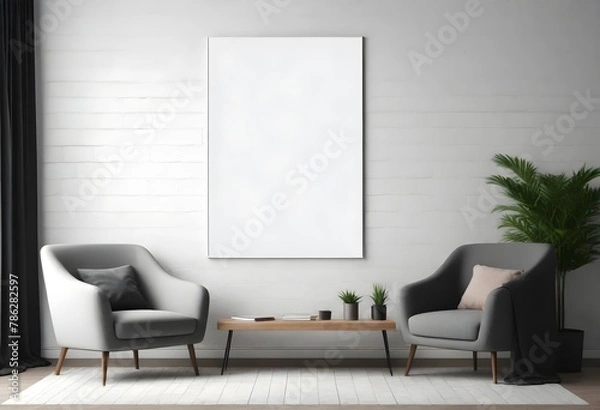 Fototapeta Frame mockup, ISO A paper size. Living room wall poster mockup. Interior mockup with house background. Modern interior design. 