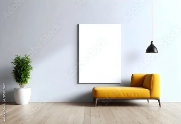 Fototapeta Frame mockup, ISO A paper size. Living room wall poster mockup. Interior mockup with house background. Modern interior design. 