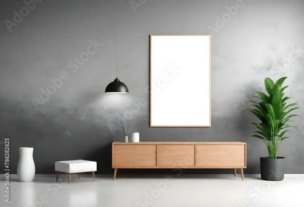 Fototapeta Frame mockup, ISO A paper size. Living room wall poster mockup. Interior mockup with house background. Modern interior design. 