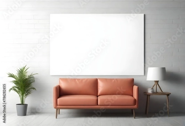 Fototapeta Frame mockup, ISO A paper size. Living room wall poster mockup. Interior mockup with house background. Modern interior design. 
