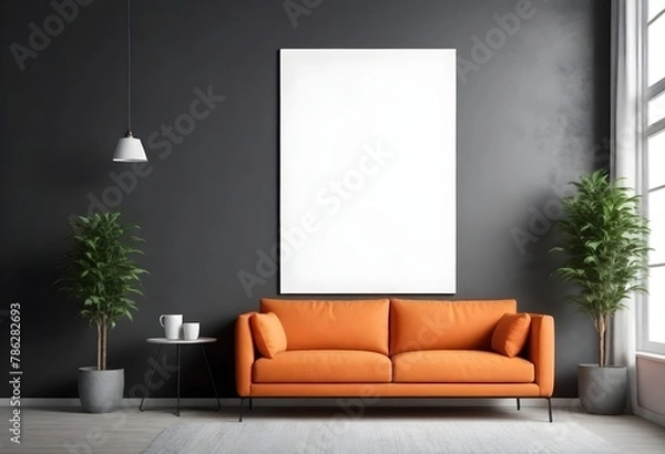 Fototapeta Frame mockup, ISO A paper size. Living room wall poster mockup. Interior mockup with house background. Modern interior design. 