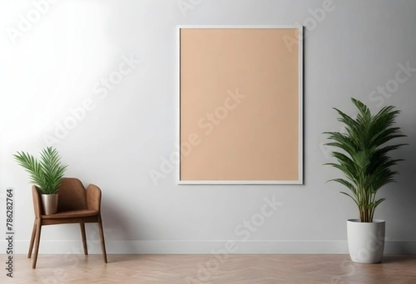 Fototapeta Frame mockup, ISO A paper size. Living room wall poster mockup. Interior mockup with house background. Modern interior design. 