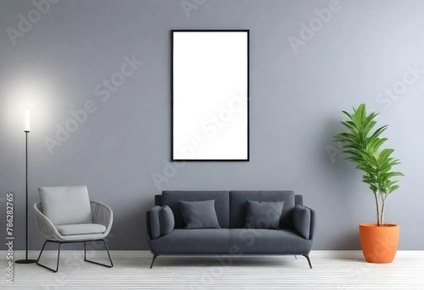 Fototapeta Frame mockup, ISO A paper size. Living room wall poster mockup. Interior mockup with house background. Modern interior design. 