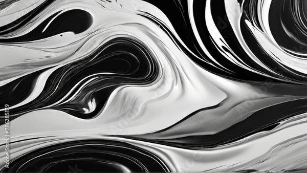 Obraz 3d render, abstract background with black and white liquid waves.