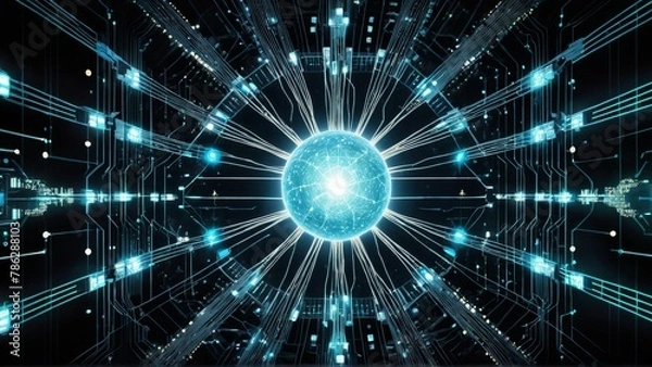 Fototapeta 3D rendering artificial intelligence AI research and development for future of human life.