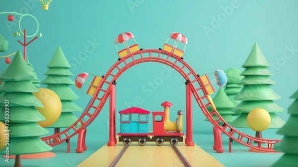 Fototapeta 3D cute style amusement park, C4D cartoon cute style background materials