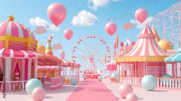 Obraz 3D cute style amusement park, C4D cartoon cute style background materials
