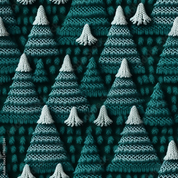 Fototapeta realistic texture, knitted sweater in Christmas tree style. style as photo s сreated with Generative Ai