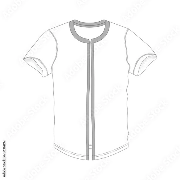 Obraz Boys RN HS T-Shirt with Coat Style Technical Flat Sketches, Front & Back, Silhouette, Mockup, Outline, Drawing Template,