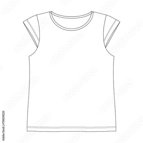 Obraz GIRLS RN CUT SLEEVE TOP- Technical Flat Sketches, Front & Back, Silhouette, Mockup, Outline, Drawing Template,