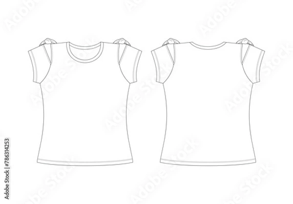 Obraz Technical Flat Sketches - Girls Rn Hs Fancy Tops Front & Back, Silhouette, Mockup, Outline, Drawing Template,