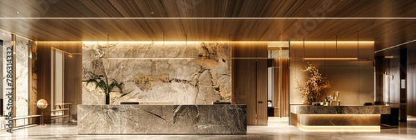 Obraz Luxurious Hotel Lobby with Modern Design and Comfortable Seating, Creating an Inviting Atmosphere for Guests