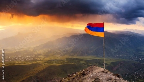 Fototapeta The Flag of Armenia On The Mountain.