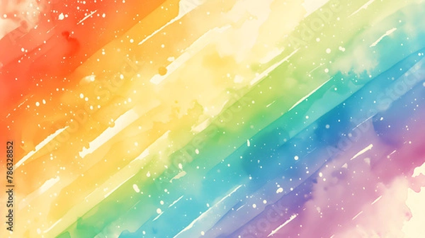 Fototapeta Beautiful artistic rainbow background in watercolor style with gentle translucent aquarelle paint over white paper backdrop. Pride Month template design