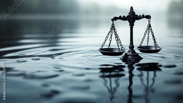 Fototapeta scales of justice in the water. 