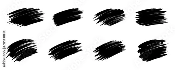 Fototapeta Set of black paint, brush stroke. Dirty artistic design element on white background. Vector illustration