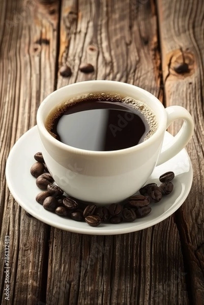 Obraz Side angle view of coffee cup on table with spacious area for convenient text placement