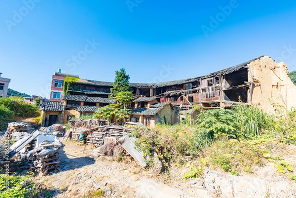 Fototapeta A collapsed earthen building in Raoping Village, Chaozhou, Guangdong, China