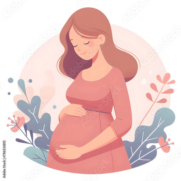 Obraz pregnant mom , flower and leaves,isolated on a white background, flat vector illustration
