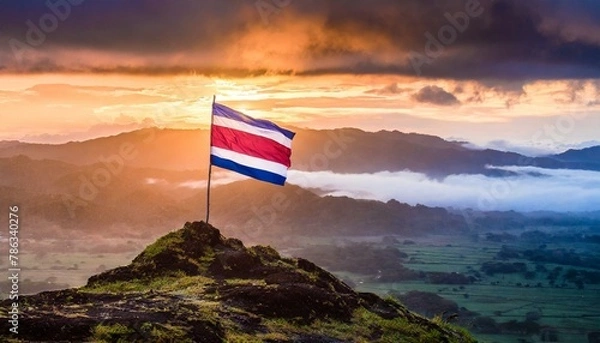 Fototapeta The Flag of Costa Rica On The Mountain.
