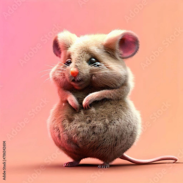 Fototapeta 3D furry forest animal with beautiful colors and white background. with Generative AI technology	