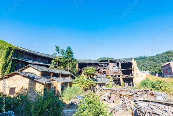 Fototapeta A collapsed earthen building in Raoping Village, Chaozhou, Guangdong, China