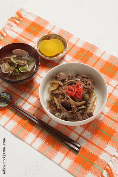Fototapeta 牛丼と貝汁
