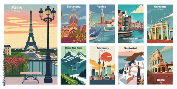 Obraz Set of 9 Vintage National Park Posters, National Park Art Prints Nature Wall Art and Mountain Print Set Abstract Travel for Hikers Campers Living Room Decor.