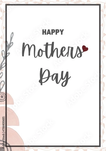 Fototapeta Floral border, minimal boho style, elegant Mothers' day template for greeting cards, posters, social media.