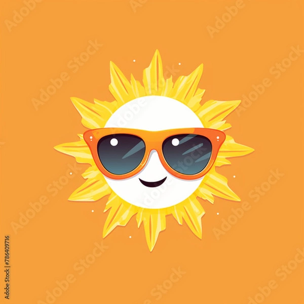 Fototapeta sun wearing sunglasses, simple drawing, blank expression,logo сreated with Generative Ai