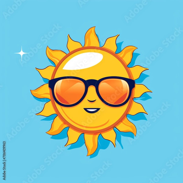 Fototapeta sun wearing sunglasses, simple drawing, blank expression,logo сreated with Generative Ai