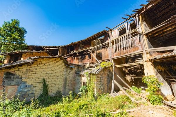 Fototapeta A collapsed earthen building in Raoping Village, Chaozhou, Guangdong, China