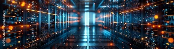 Fototapeta Engineers in the server room use cutting-edge visualization tools to create secure and scalable IT solutions that are also efficient.
