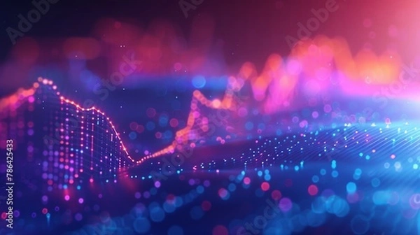 Fototapeta An infographic showcases financial trends and statistics with vibrant diagrams and trendlines against a calming blue and purple gradient, representing stability and growth in the business world.