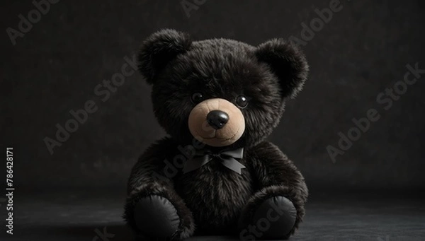Fototapeta a black teddy bear in plain black background from Generative AI