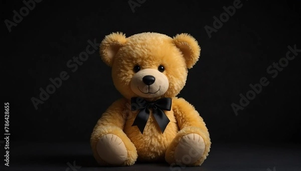 Fototapeta a yellow teddy bear in plain black background from Generative AI