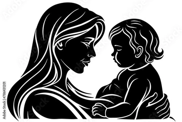 Obraz Maternal Affection Isolated Vector Symbol of Mother Kissing Child 