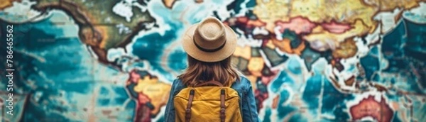 Fototapeta Postgraduation travel destinations paired with learning money management, mapping budgetfriendly trips around the globe