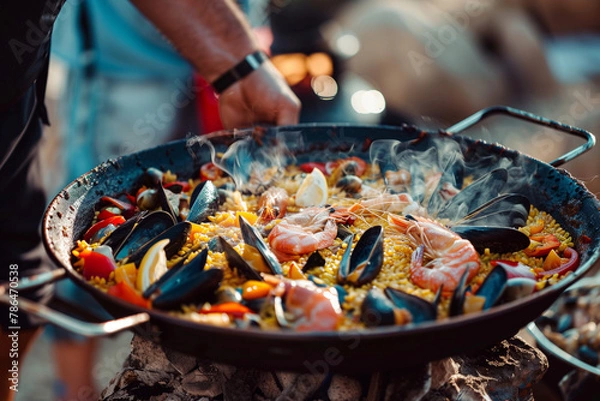 Fototapeta A large bowl of shrimp and rice is being served. The dish is full of shrimp and rice, and it looks delicious