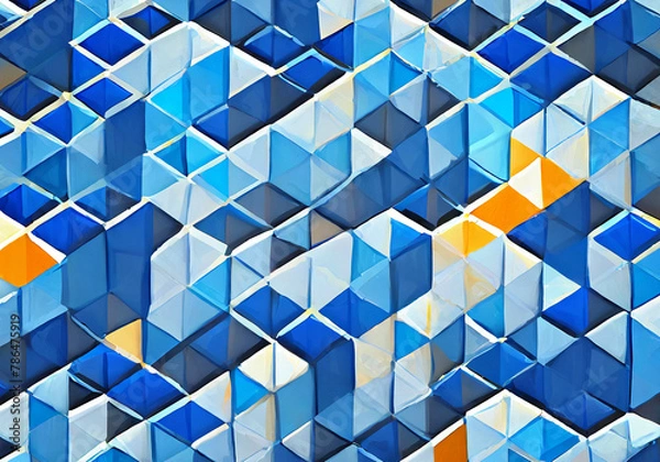 Fototapeta abstract colorful mozaic tile dominated with blue color realistic illustration