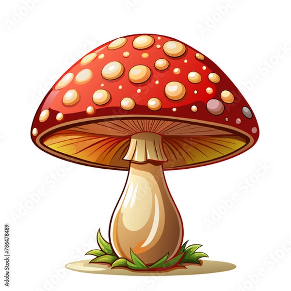 Fototapeta Cartoon Amanita muscaria (fly agaric) mushroom icon. Wild forest mushrooms in autumn, isolated vector illustration