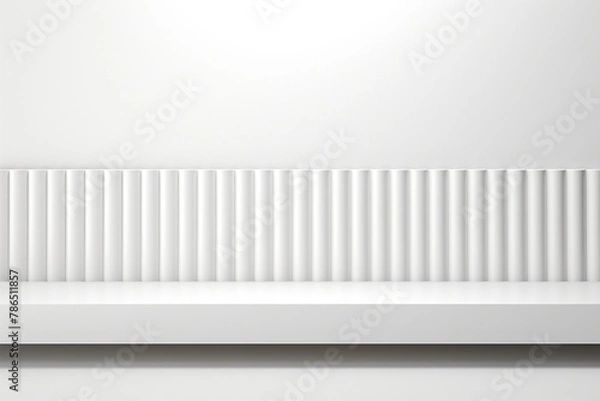 Fototapeta White shelf on white wall background. 3d illustration. Vector.