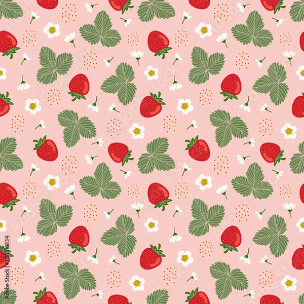 Obraz seamless pink strawberry pattern flowers - Vector illustration