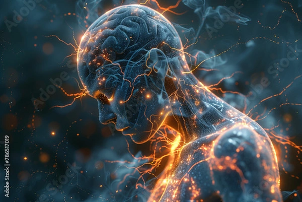 Obraz Human head with abstract pulses, tension concept