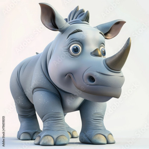 Fototapeta Cute 3D cartoon of rhinoceros character (Generative Ai)
