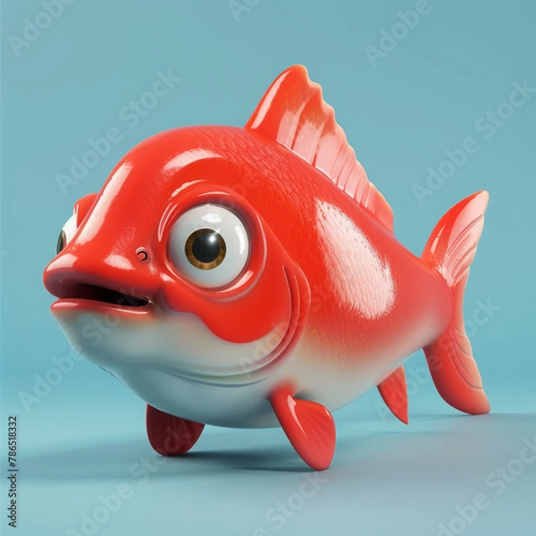 Fototapeta Cute 3D cartoon of salmon character. (Generative Ai)